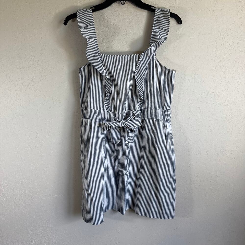 Club Monaco Seersucker Cotton Summer Dress Blue White Stripes Ruffles Womens XS